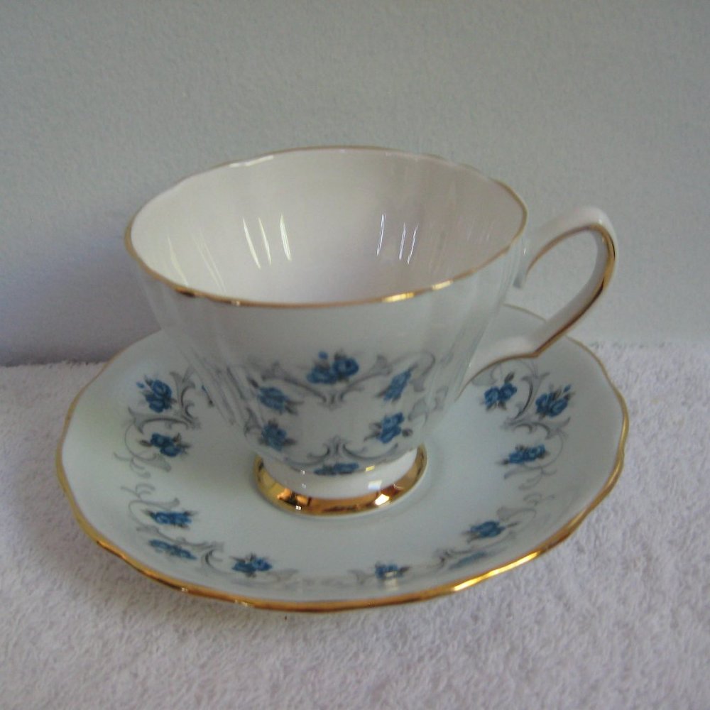 Vintage Colclough Ridgway Light Blue, Footed Tea Cup & Saucer